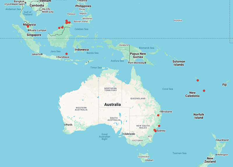 collecting locality Asia map for 'Chew, W.L.'