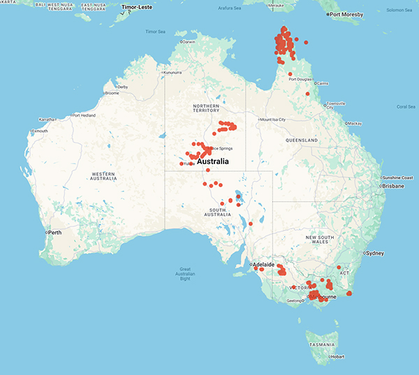 collecting locality map for 'Morton, A. and Morton, A.G.'