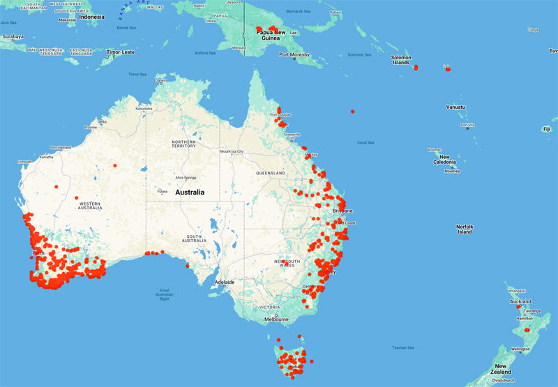 collecting locality map for 'Powell, J.M.'